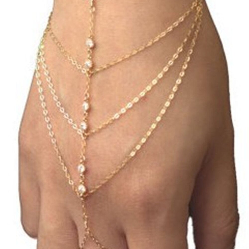 New Gold Toned Linked Crystal Bracelet Slave Bracelet